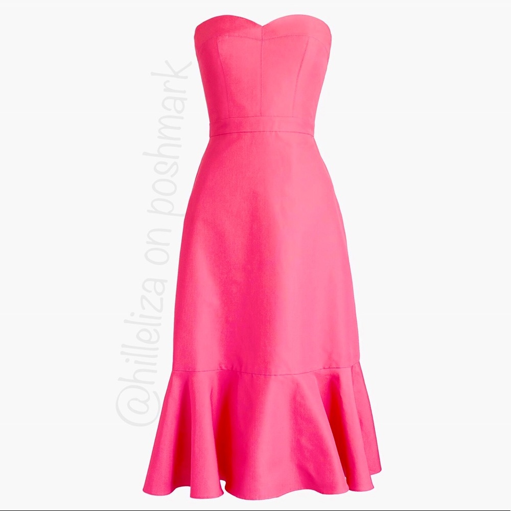 JCREW Strapless Fluted Ruffle Hem Dress Faille 000